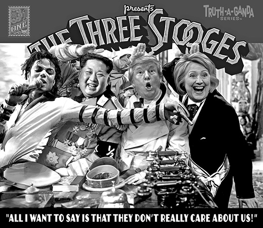 They dont really care three stooges and Michael Jackson truthaganda by Greg Dampier - Illustrator & Graphic Artist of Portland, Oregon