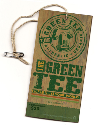 green tee hang tag by Greg Dampier - Illustrator & Graphic Artist of Portland, Oregon