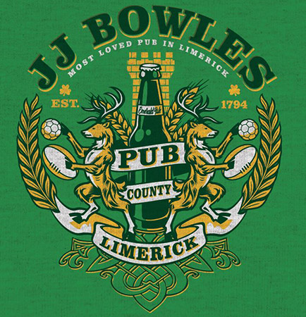JJ Bowles Pub Tee Limerick by Greg Dampier - Illustrator & Graphic Artist of Portland, Oregon