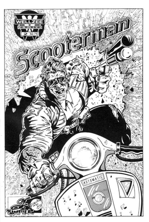 Scooterman Cover BW by Greg Dampier - Illustrator & Graphic Artist of Portland, Oregon