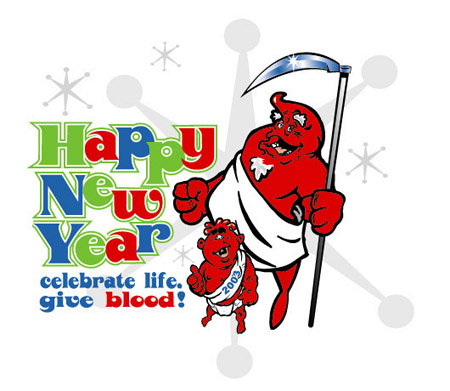 Give Blood Happy New Year by Greg Dampier - Illustrator & Graphic Artist of Portland, Oregon