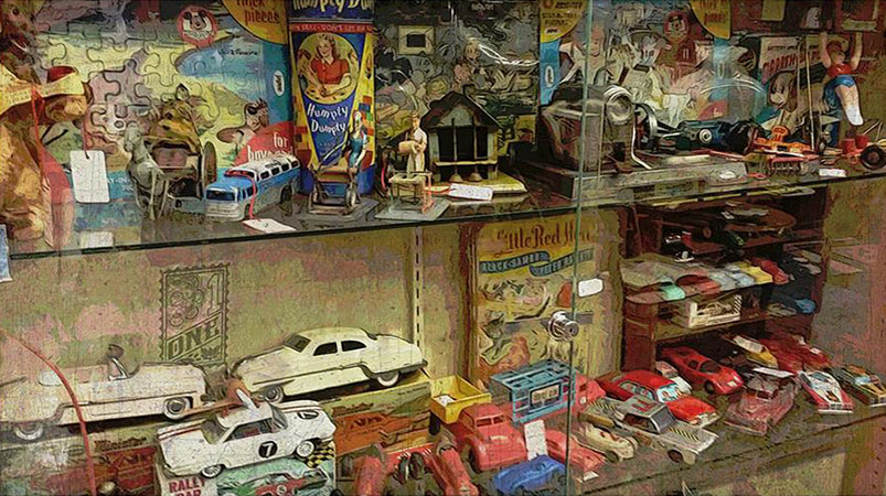 Vintage Toys Still life by Greg Dampier - Illustrator & Graphic Artist of Portland, Oregon