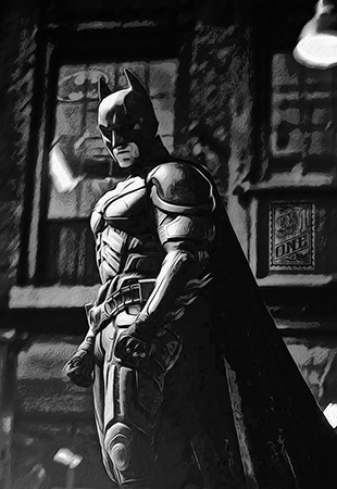 Dark Knight BW close by Greg Dampier - Illustrator & Graphic Artist of Portland, Oregon