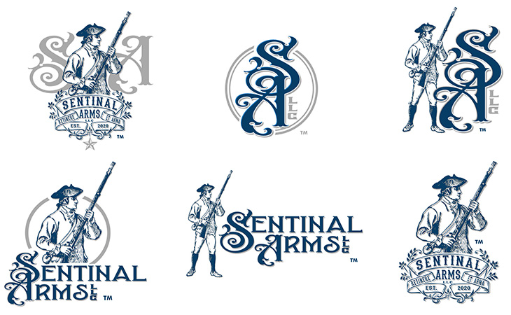 Sentinal Arms Logo full 2 color versions by Greg Dampier - Illustrator & Graphic Artist of Portland, Oregon