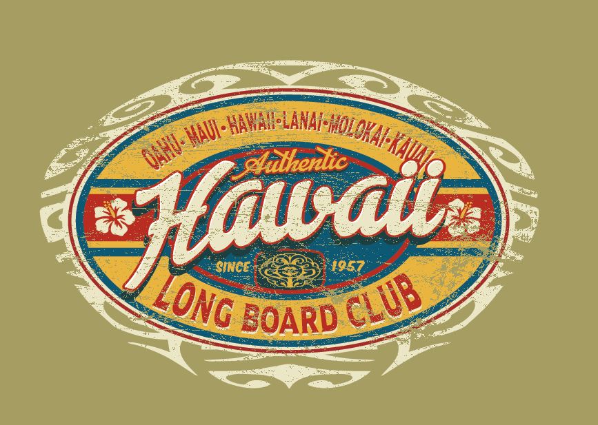 Hawaii longboard club sticker by Greg Dampier - Illustrator & Graphic Artist of Portland, Oregon