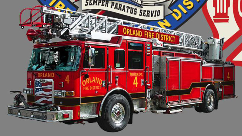 Orland Fire Dept Fire Engine alone by Greg Dampier - Illustrator & Graphic Artist of Portland, Oregon