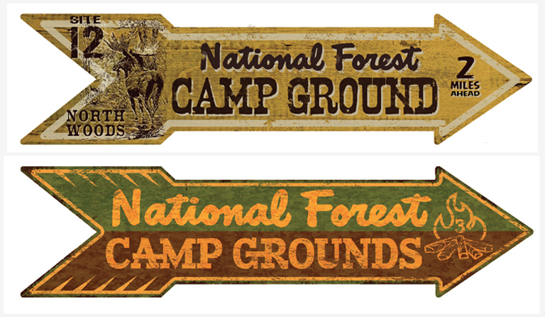 Campground arrow signs by Greg Dampier - Illustrator & Graphic Artist of Portland, Oregon