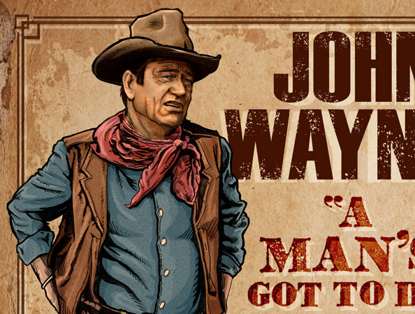 John Wayne Poster artwork closeup b by Greg Dampier - Illustrator & Graphic Artist of Portland, Oregon