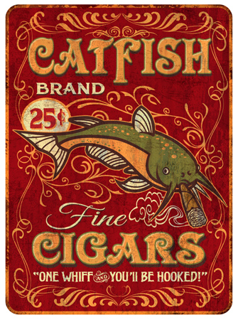vintage Catfish Cigars Tin sign by Greg Dampier - Illustrator & Graphic Artist of Portland, Oregon