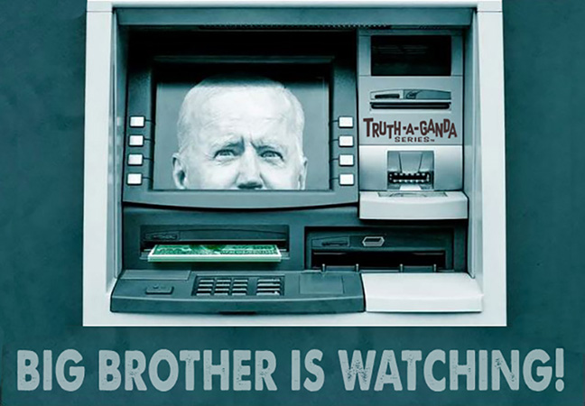 Biden Big brother watching ATM by Greg Dampier - Illustrator & Graphic Artist of Portland, Oregon