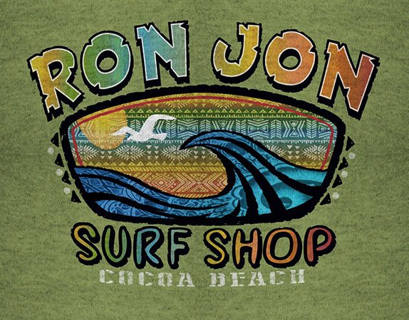 Ron Jon Tribal Rainbow Tee by Greg Dampier - Illustrator & Graphic Artist of Portland, Oregon